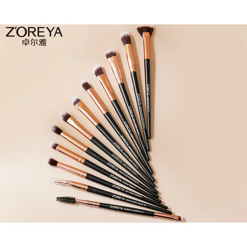 ZOREYA-Plastic Handle Maquiagem Brush Set, Escova Sombra, Ferramentas Corretivo, 12 Pcs