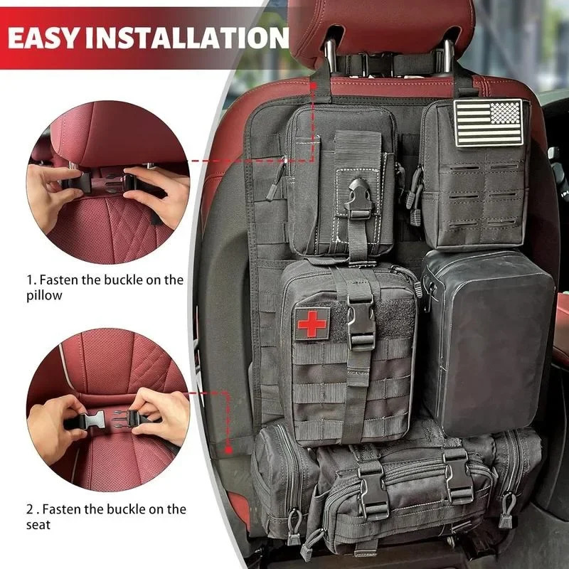 Universal Seat Back Organizer with 5 Detachable Molle Pouch, Medical Pouch, Phone Pouch, Water-Resistant Pouch