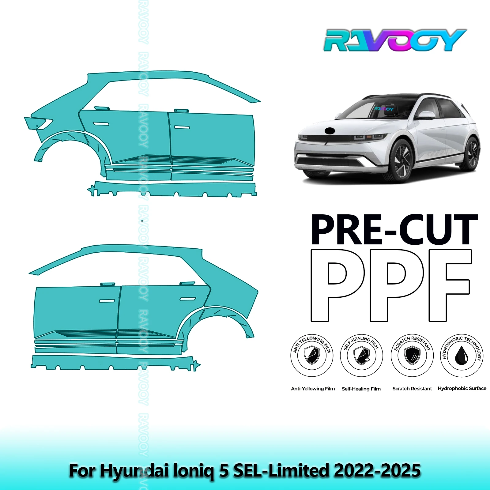 

For Hyundai loniq 5 SEL-Limited 2022-2025 8.5mil Clear Matte Pre-Cut PPF Door & A/B Pillar Kit TPU Paint Protection Film Set