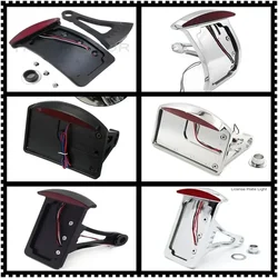 Motorcycle Parts Chrome Curve Side Mount License Plate Bracket w/ Led Tail Light 7/8