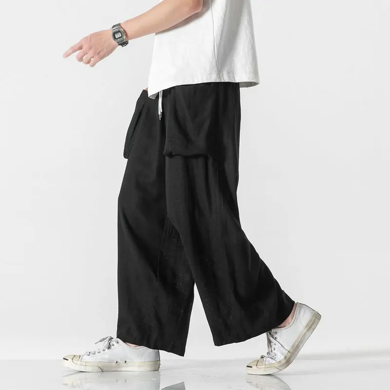 

2024 New Men Pants Cotton Linen Harem Pants Male Trousers Solid Color Jogging Pants Oversize Big Pocket Men Casual Pants 5XL