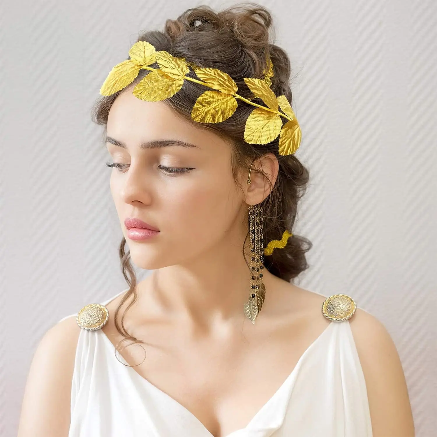 3Pcs Laurel Wreath Crown Roman Leaf Headband Gold Greek Headpiece Goddess Costume for Women Men Halloween Headdress Party Deco