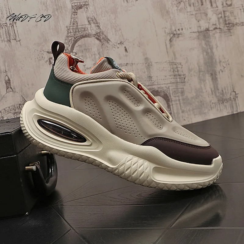 

Chunky Sneaker Men Designer Air Cushion Board Shoes Fashion Casual Microfiber Leather Breathable Height Increased Platform Shoes