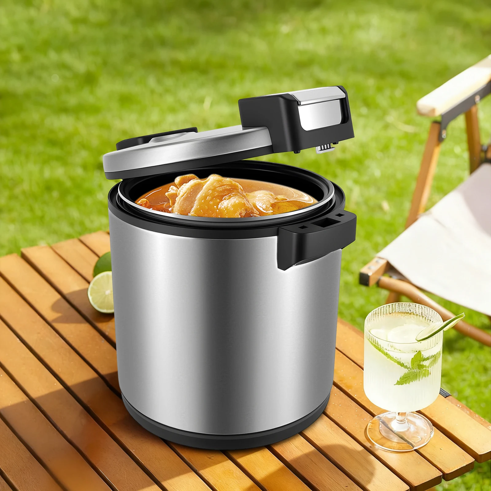 

23L/6Gal Electric Rice Warmer, 110V Free Standing Heavy Duty Rice Warmer Secure Flip Lid with Lock, Food Warmer with Rice Spoon