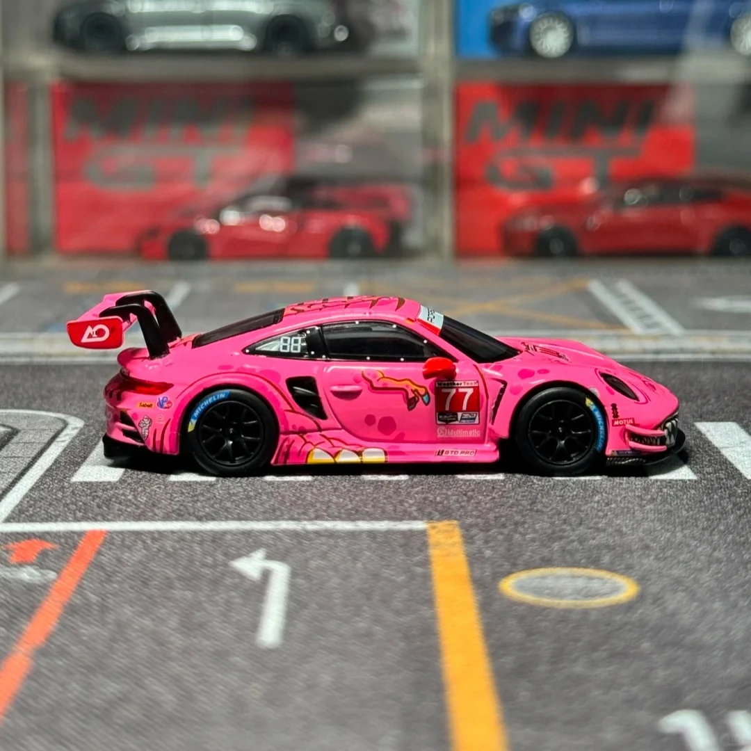 MINIGT 1:64 #889 #1052 Porsche 911 GT3 R Green Pink Dinosaur RACING 2024 IMSA ROAD AMERICA Car Alloy Model Miniature Diecast Toy