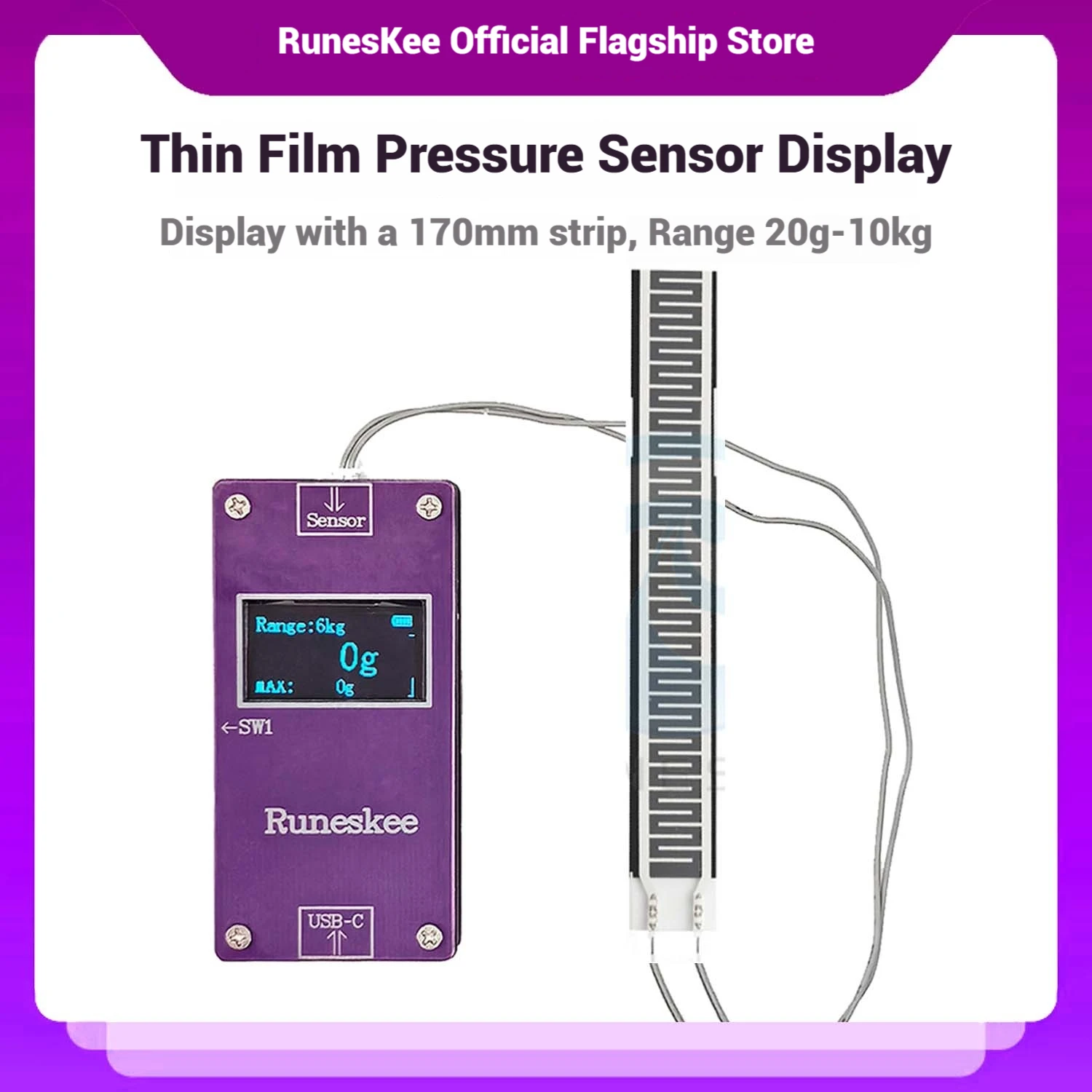 

10kg 170mm Strip with Digital Thin Film Pressure Sensor Display CMCU-05A Pressure Transmitter Module DIY Transducer