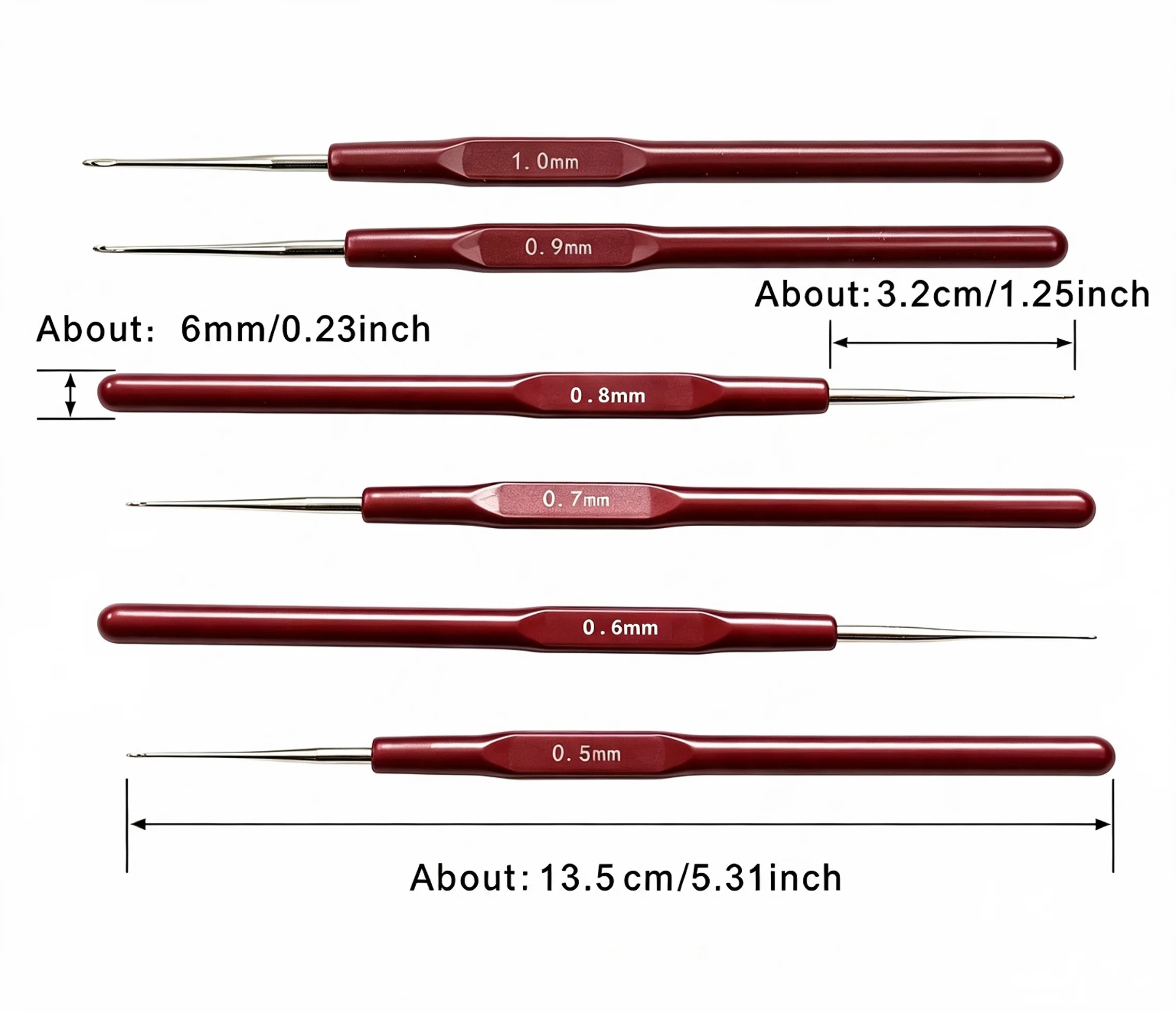 6pcs/set Lace Crochet Hooks Set with Steel Needles Plastic Handle for Craft DIY Beginners (0.5-1.0mm)