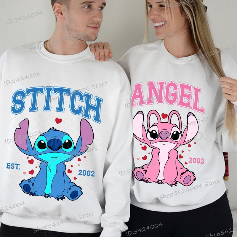 

Stitch And Angel Sweatshirts Autumn Cartoon Anime Long Sleeve Loose Couple Sportswear Fashion Crewneck Stitch Lover Sweatshirt