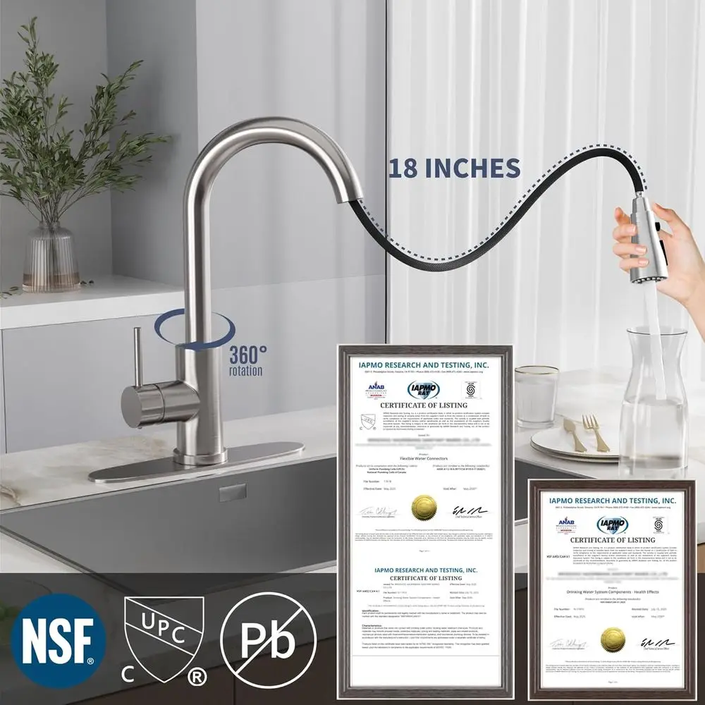 Torneira moderna de cozinha com pulverizador pull-down de alça única de arco alto em níquel escovado para RV, lavanderia, bar e fazenda