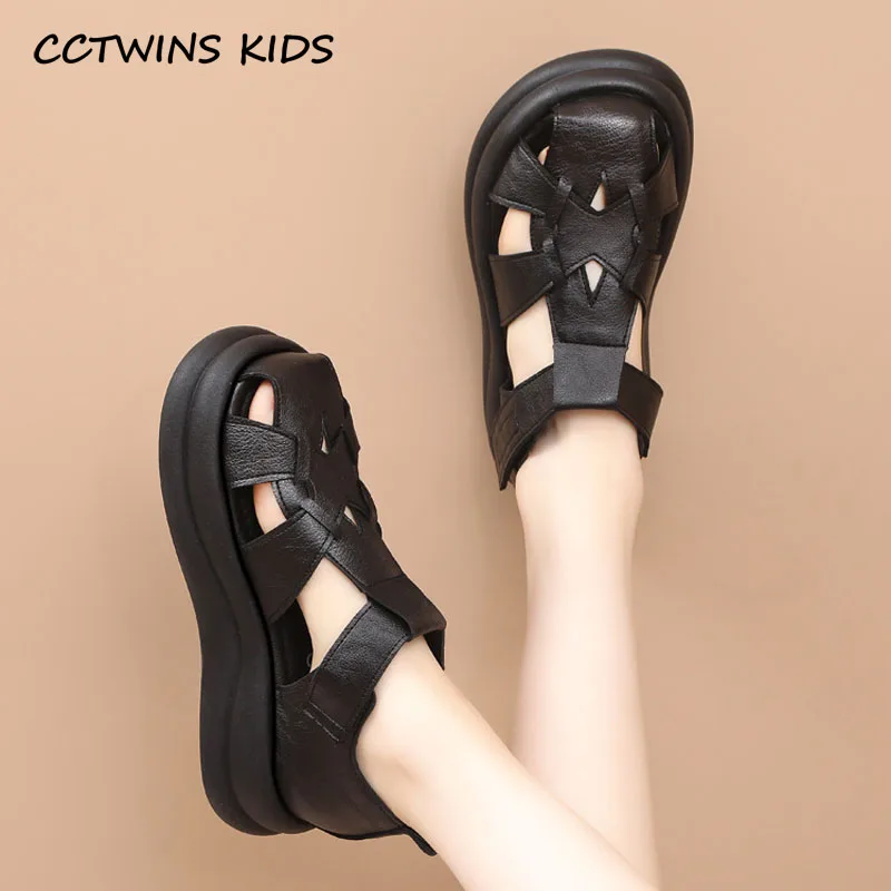 

Kids Sandals Summer Boys Fashion Brand Genuine Leather Beach Shoes Toddler Girls Princess Rome Weave Flats Soft Sole Platform