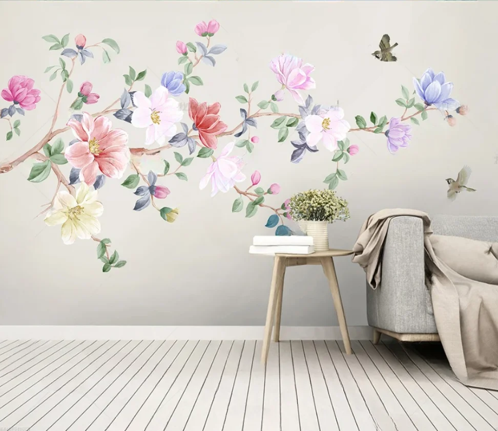 Custom mural Nordic Fresh Hand painted watercolor Flower bird magnolia Bedroom children's room wallpapers home decor
