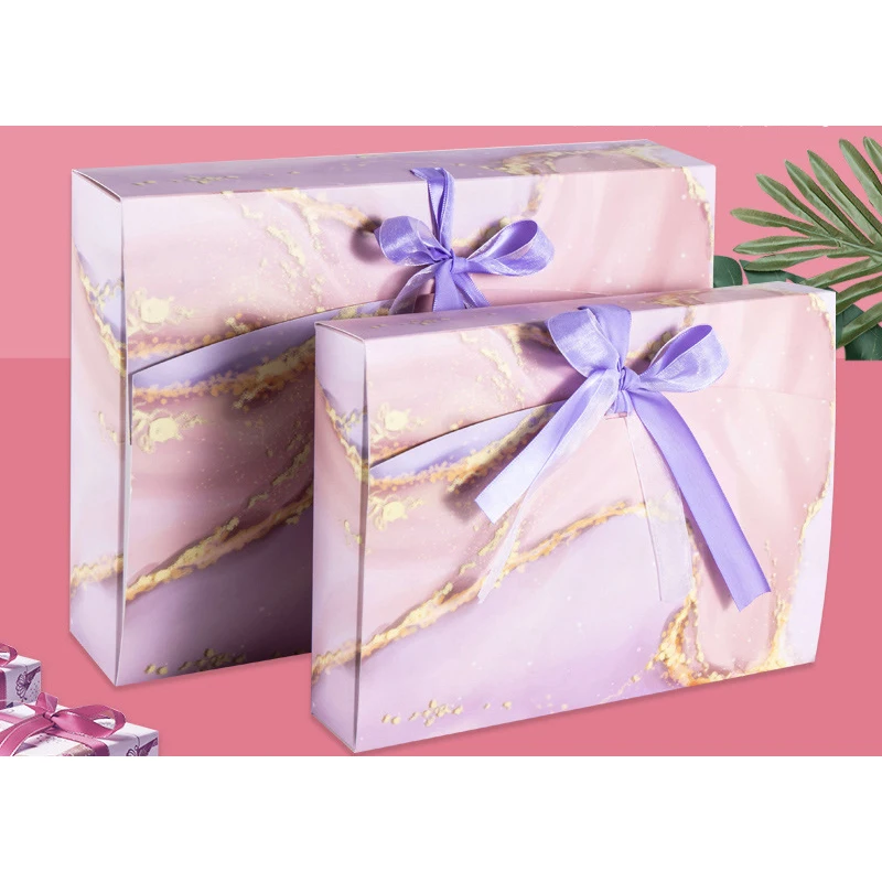 5Pcs Custom Logo Bow Ribbon Gifts Boxs Paper Packing Box Scarf Box Pajamas Shirt Packaging Box Gift Package Wig Box