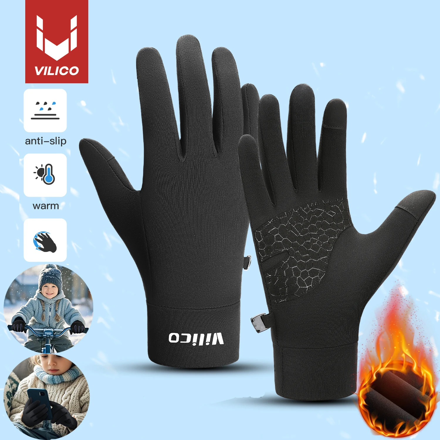 Parent Child Autumn And Winter Children'S Sports Running Cycling Touch Screen Warm Gloves With Fleece Anti Cold Cycling Gloves