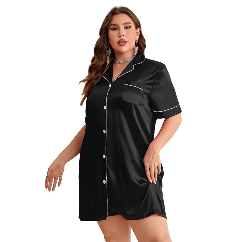 Oversize 5XL Female Nightgown Nightshirt Spring Summer New Short Sleeve Cardigan Night Sleepwear Loose Casual Silky Home Clothes