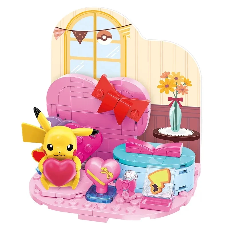 Keeppley-Kit de bloques de construcción de escena de Pokemon Pikachu, modelo de ensamblaje, adorno de escritorio, muñeca coleccionable, rompecabezas para niños y niñas, juguetes de regalo