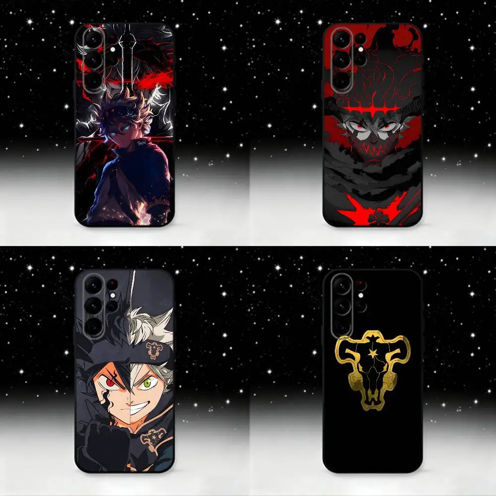 

Black C-Clover A-Asta Phone Case For Samsung S25,S24 Ultra,S20,S30 plus,S22 plus,S23,S30 Ultra 5G Silicone Black Shell