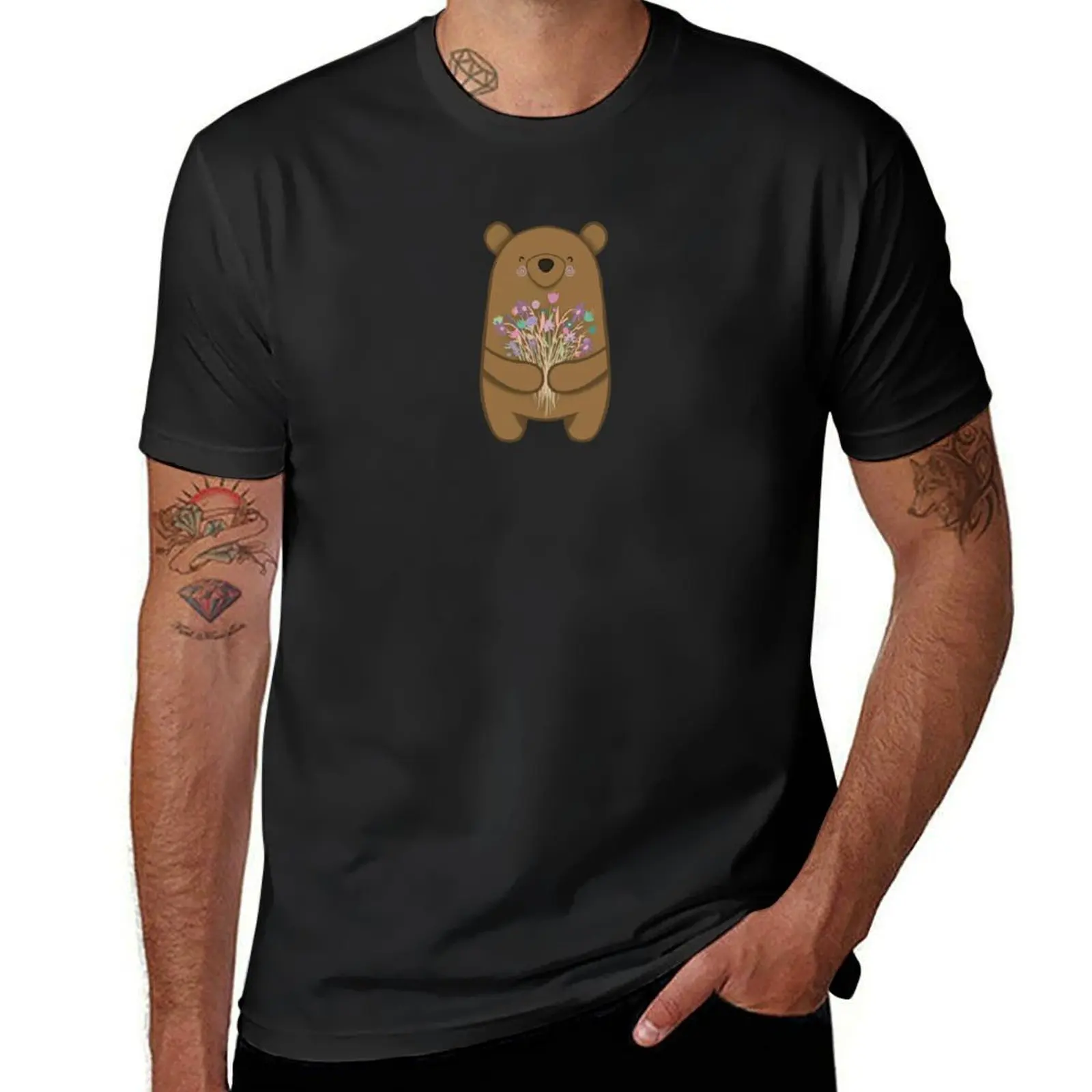 Bouquet Bear Teal Pink Purple T-Shirt quick drying aesthetic clothes customizeds oversized Men's t-shirts