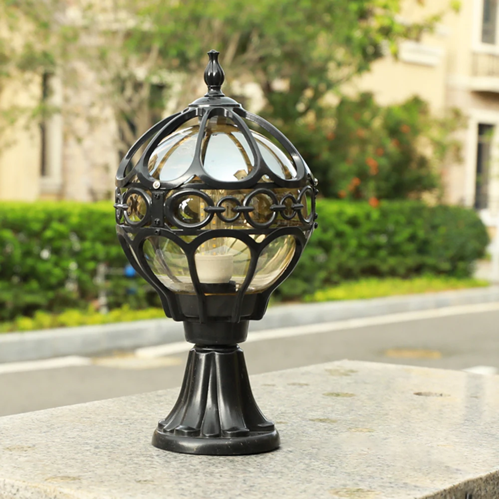 Mengjay Outdoor Pillar Lamp Globe Glass Shade Door Post Lamp Waterproof Antique Lighting Rainproof Pillar Light