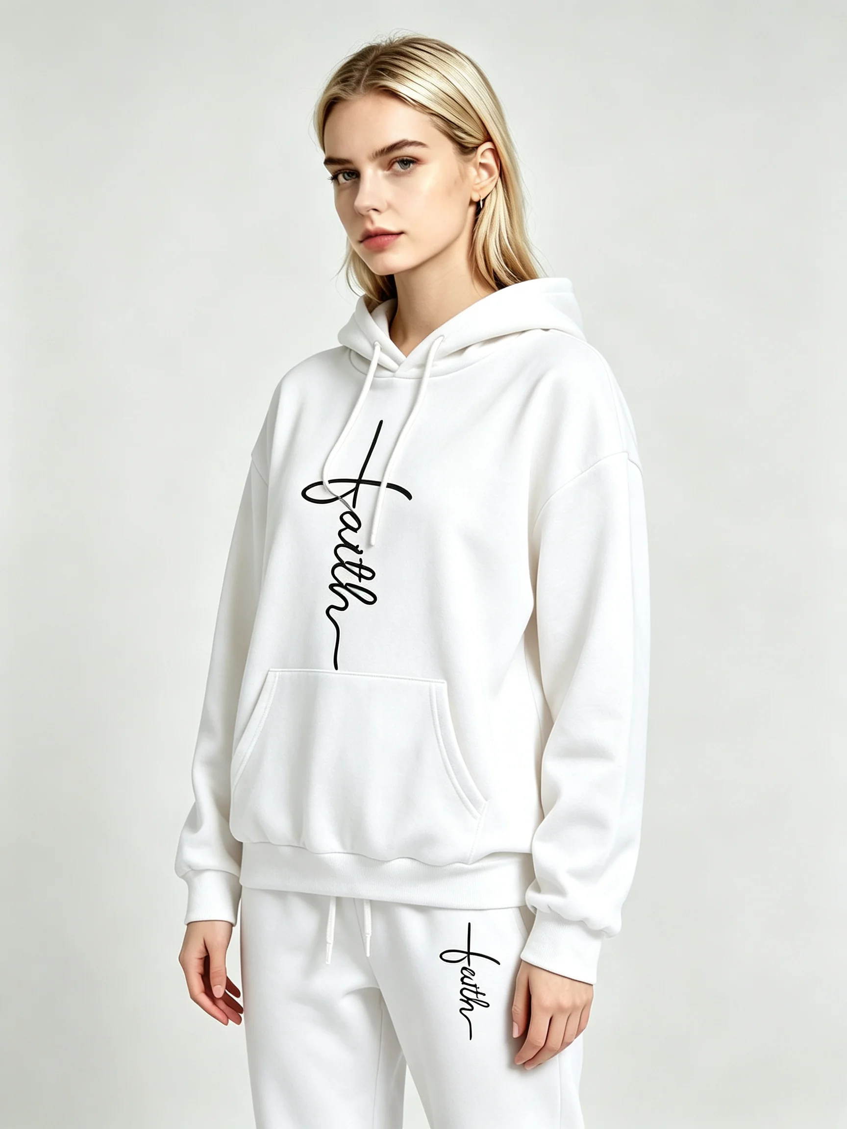 Women Printed 2 Piece Tracksuit Hooded Sweatshirt & Jogger Pants Casual Daily Outfit Warm Comfortable Autumn Winter Sportswear view 5