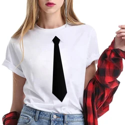 New Fashion Women O-Neck Active Fake Suit Tie Print unisex streetwear white Hip Hop Geek Short Sleeve Harajuku T Shirts