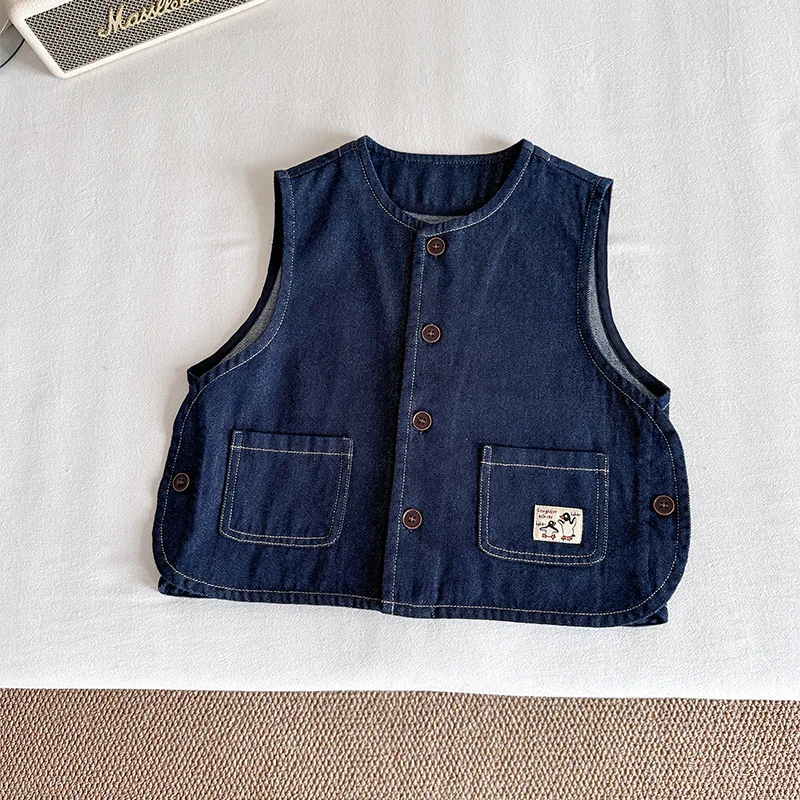 

2025 Autumn New Children's Clothing, Handsome American Retro Cowboy Vest, Versatile Shoulder for Boys and Girls
