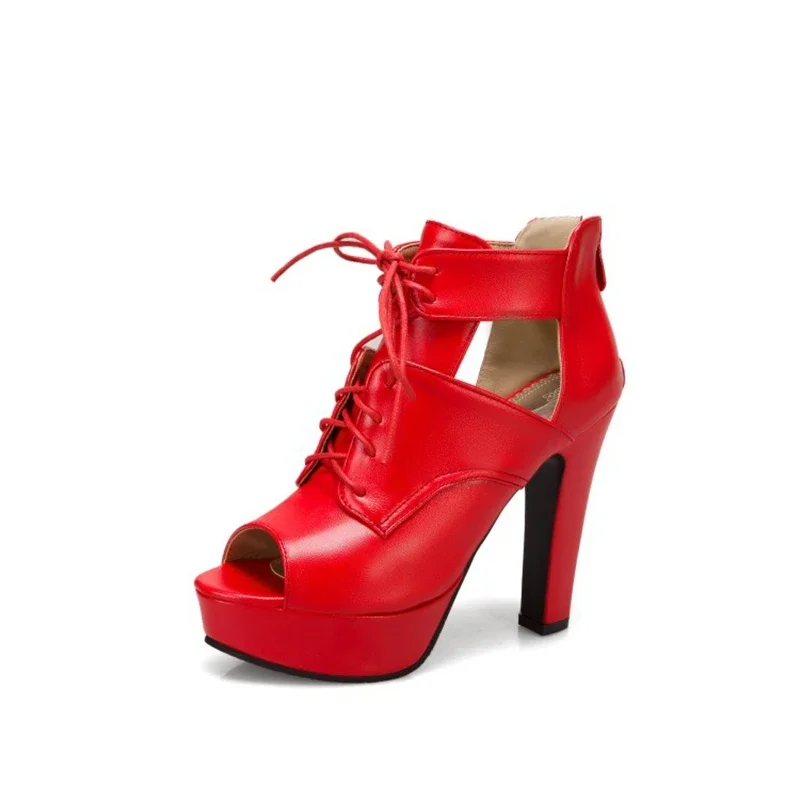Sandalias de mujer a la moda con cremallera trasera cruzada, tacones altos con punta abierta, botas geniales de verano, zapatos de plataforma paty, talla súper más grande 50 33-4