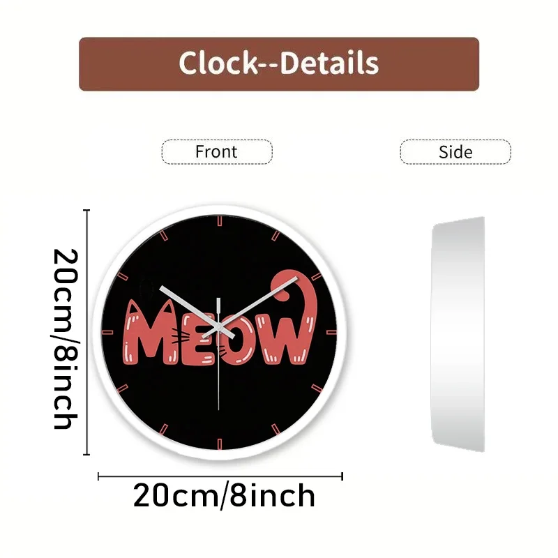 Cat Meow Cartoon Round Silent Hanging Wall Clock, Suitable For Living Room, School, Study Room, Bedroom, Children's Gifts.