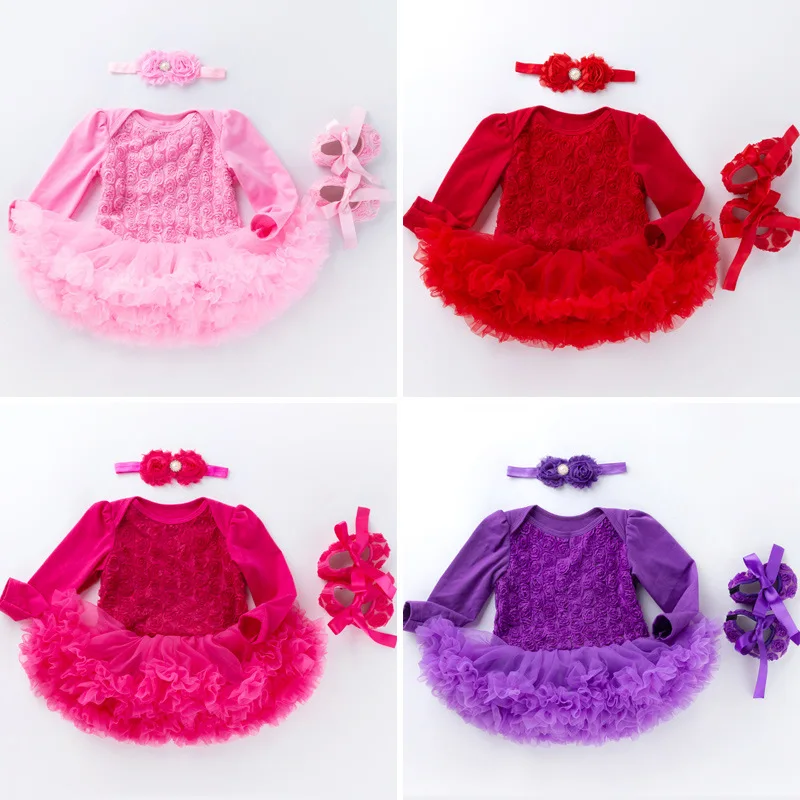 

Children's ClothinginsBaby Spring and Autumn Outfit Long Sleeve Solid Color Rose Floral Romper Dress Set