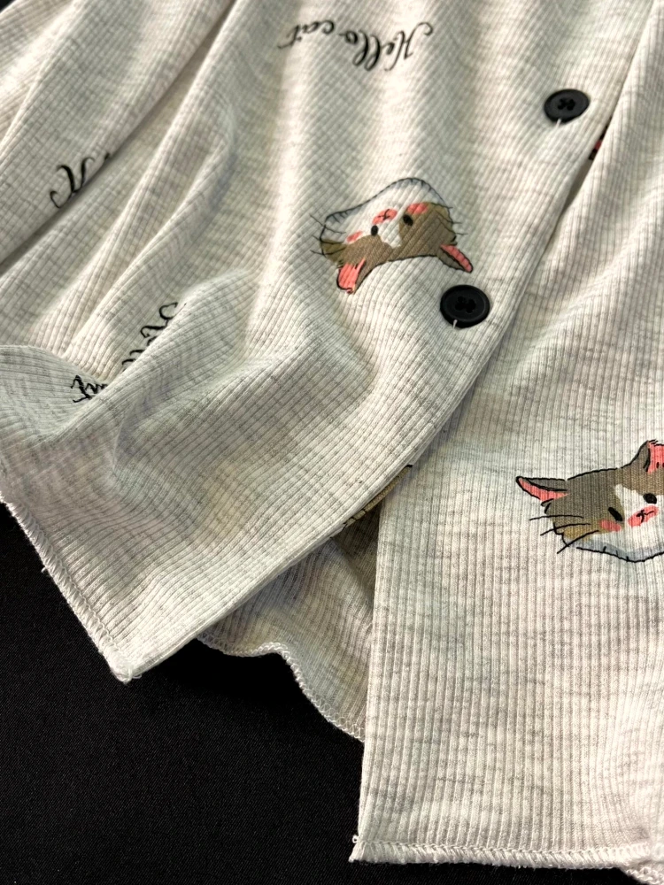 

Women's Modal Cotton Spwear ort Sve Home Clothes Set with Chest Pad Large Size Summer Comfortable Cartoon Print