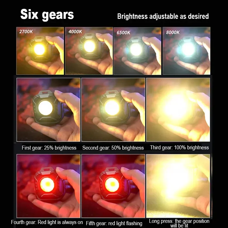 Super Bright Pocket COB Lamps Keychain Flashlight USB Rechargeable 6 Modes Mini Portable Work Light with Magnet Outdoor Camping