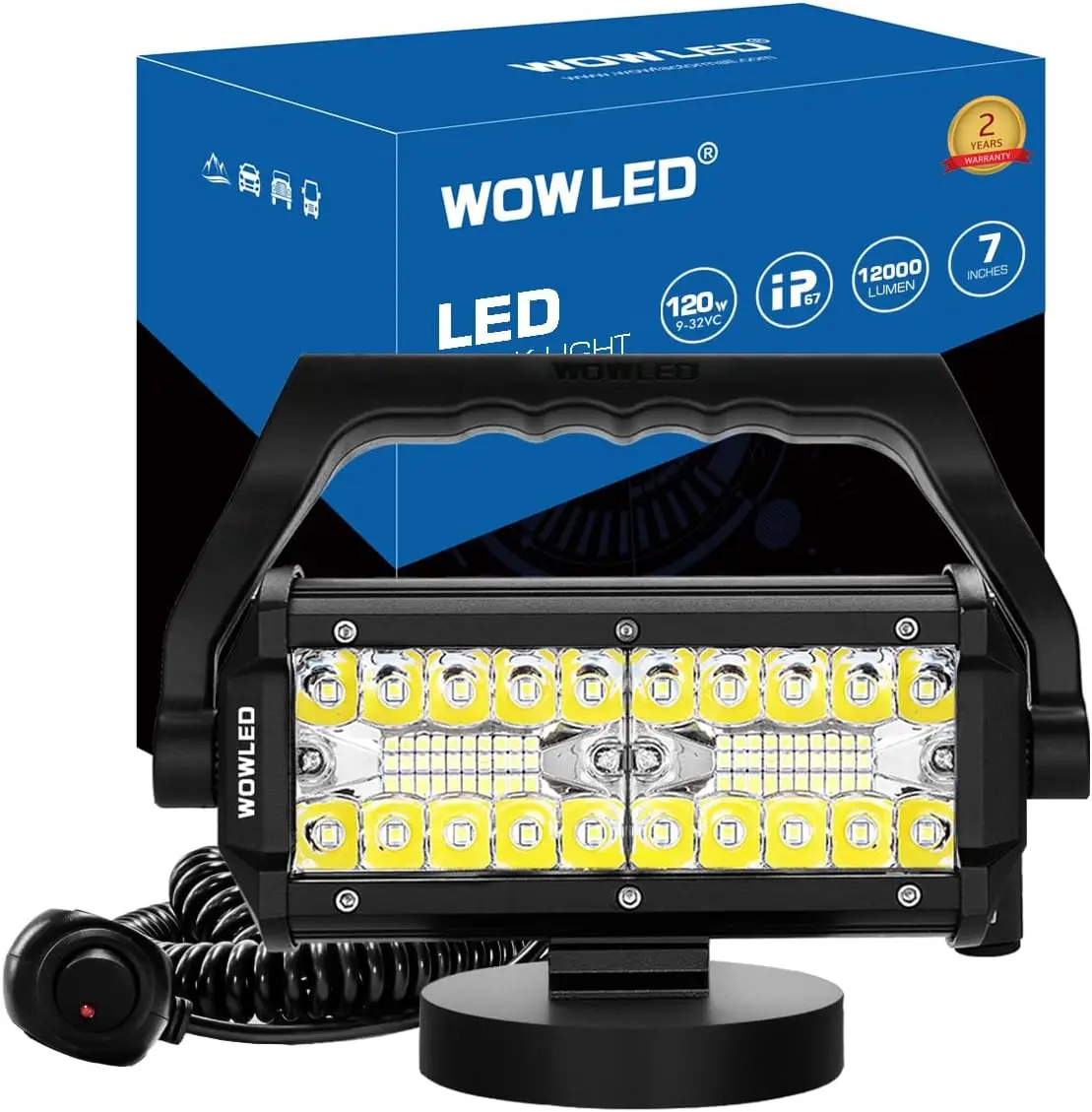 

Portable LED Work Light with Magnetic Base, 120W Super Bright Waterproof Flood & Spot Lights for Job Site, Camping, Car Repair,