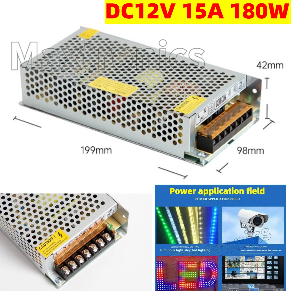 

LED Power Supply DC12V 15A 180W Switching Power Supply Source Transformer 100-220V AC DC SMPS for LED Modules Light / Strip Lamp
