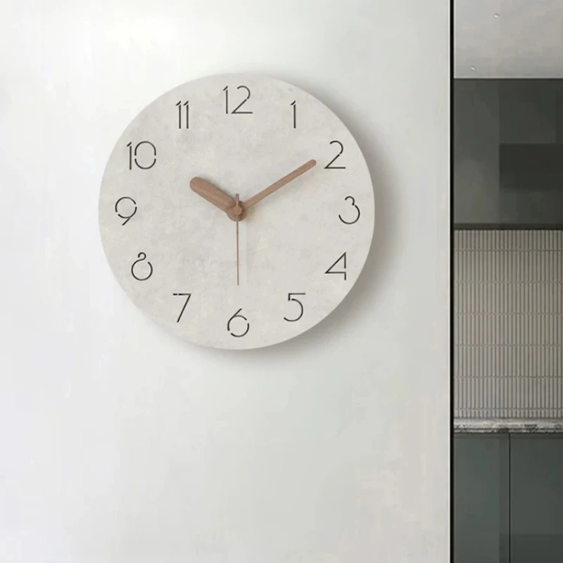 Wooden Wall Clock Stone Texture Wall Clock Luxury Minimalism Living Room Decoration Clocks Slient Simple Art Wall-mounted Watch