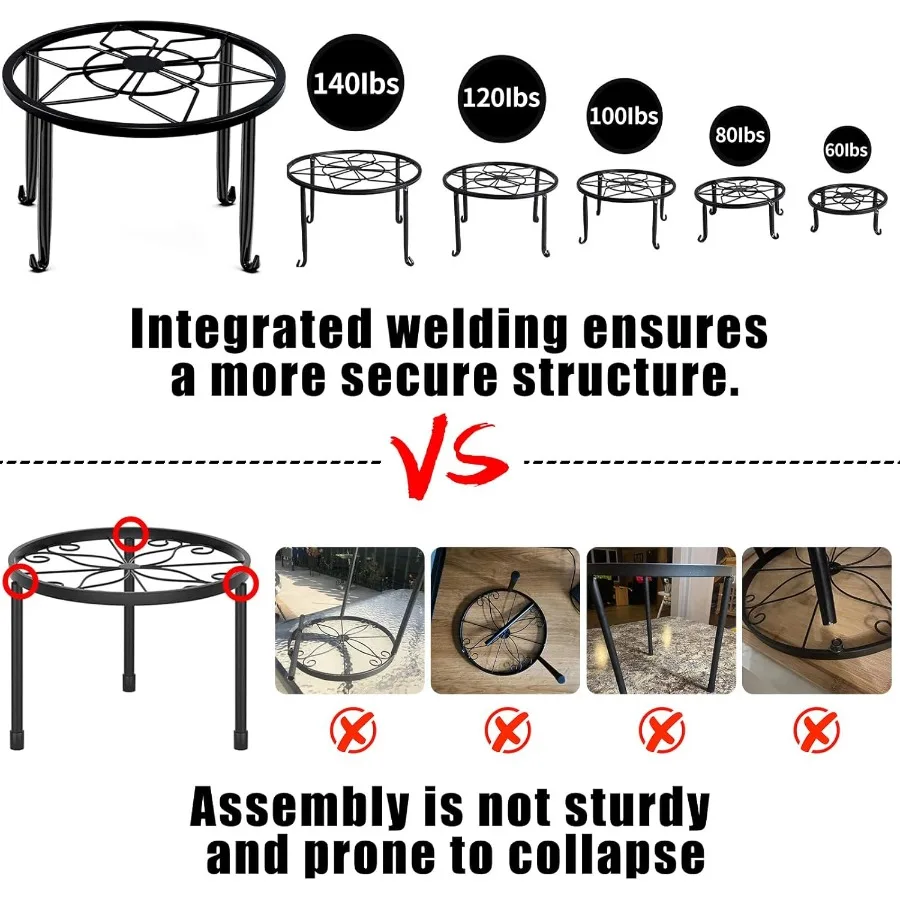 5 عبوات من حامل النباتات المعدنية شديد التحمل لوعاء الزهور في الأماكن المغلقة والخارجية حاوية حديقة حديدية مقاومة للصدأ معدنية مستديرة #2