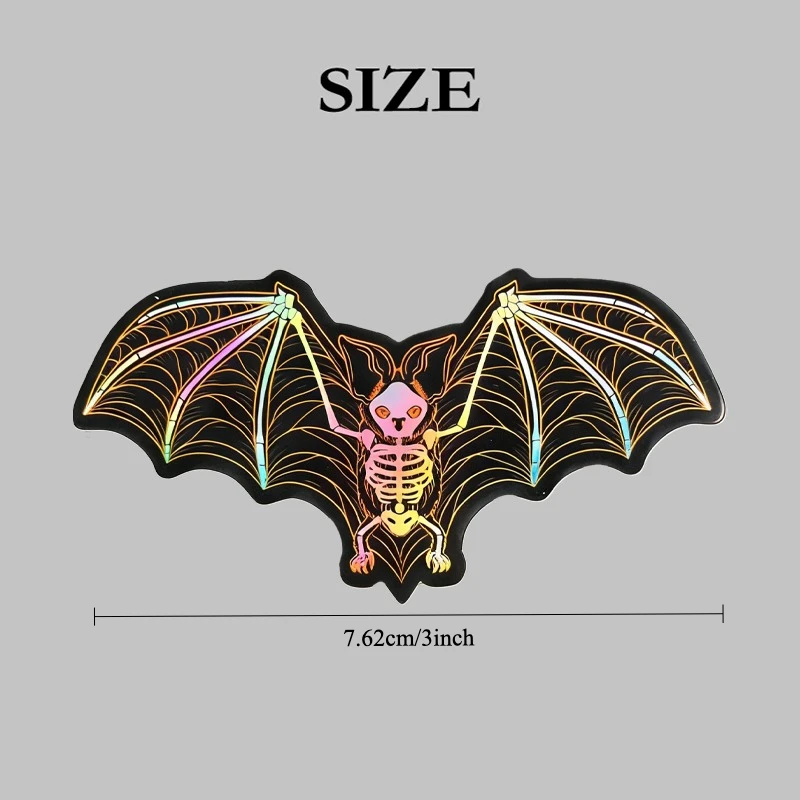 3 Pcs Set Holographic Skeleton Bat Sticker, Fade Resistant Vinyl Decals for Car Window, Bumper and Laptop Decoration