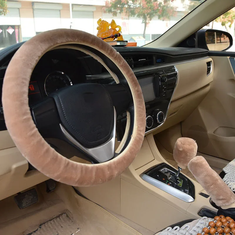 Car Steering Wheel Cover Gearshift Handbrake Cover Warm Super Soft Protector Collar Thick Man Decoration Plush Women Pink