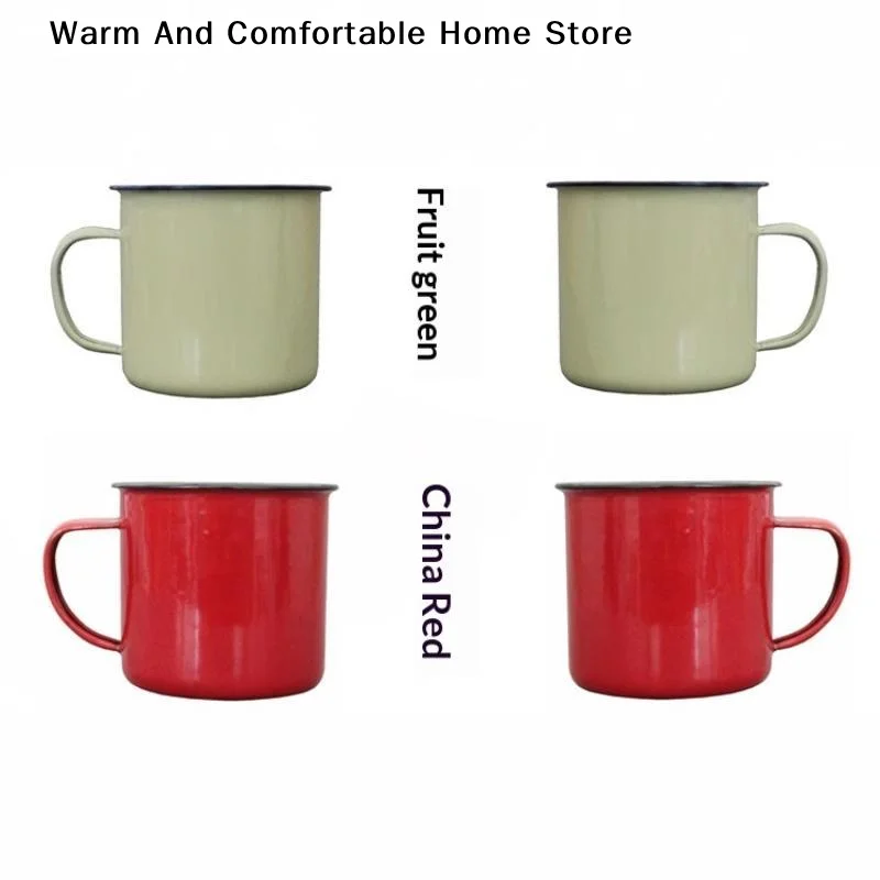 【W】Retro Old-fashioned Enamel Drinking Mugs Multiple Color Food-grade 240ml Drinking Cup For Home Camping Office Use
