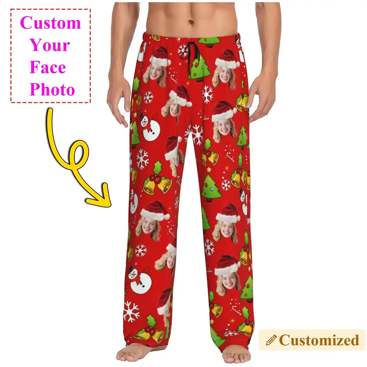 

Мужские рождественские пижамные штаны с индивидуальным рисунком лица, пижамные штаны с принтом на заказ, низ с карманами