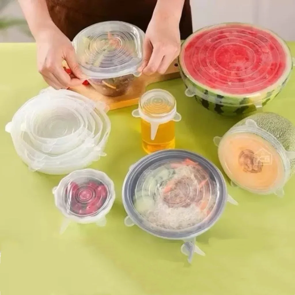 Heat Resistant Silicone Food Wraps 6Pcs Reusable Fridge Dishwasher Safe Leak-Proof Bowl Covers Kitchen Organizer Seals
