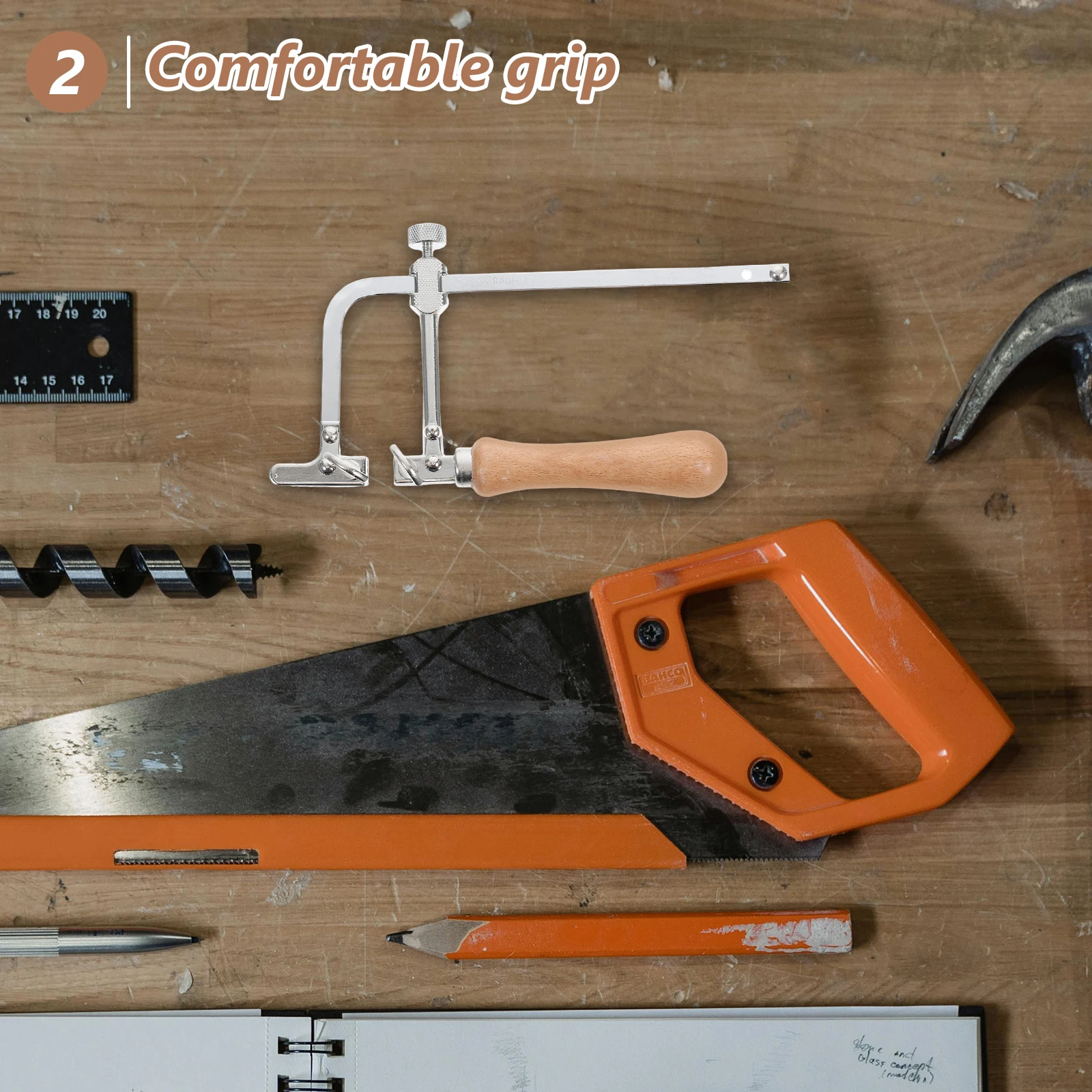 

Heavy Duty Coping Saw Ergonomic Natural Wood Handle Adjustable Tension Steel Frame Lightweight Portable Precision Cutting