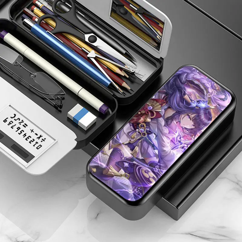 Genshin Impact Raiden Shogun Internet Celebrity Multi-Functional Student Stationery Glasses Storage Box Case Pen Bag Game Anime