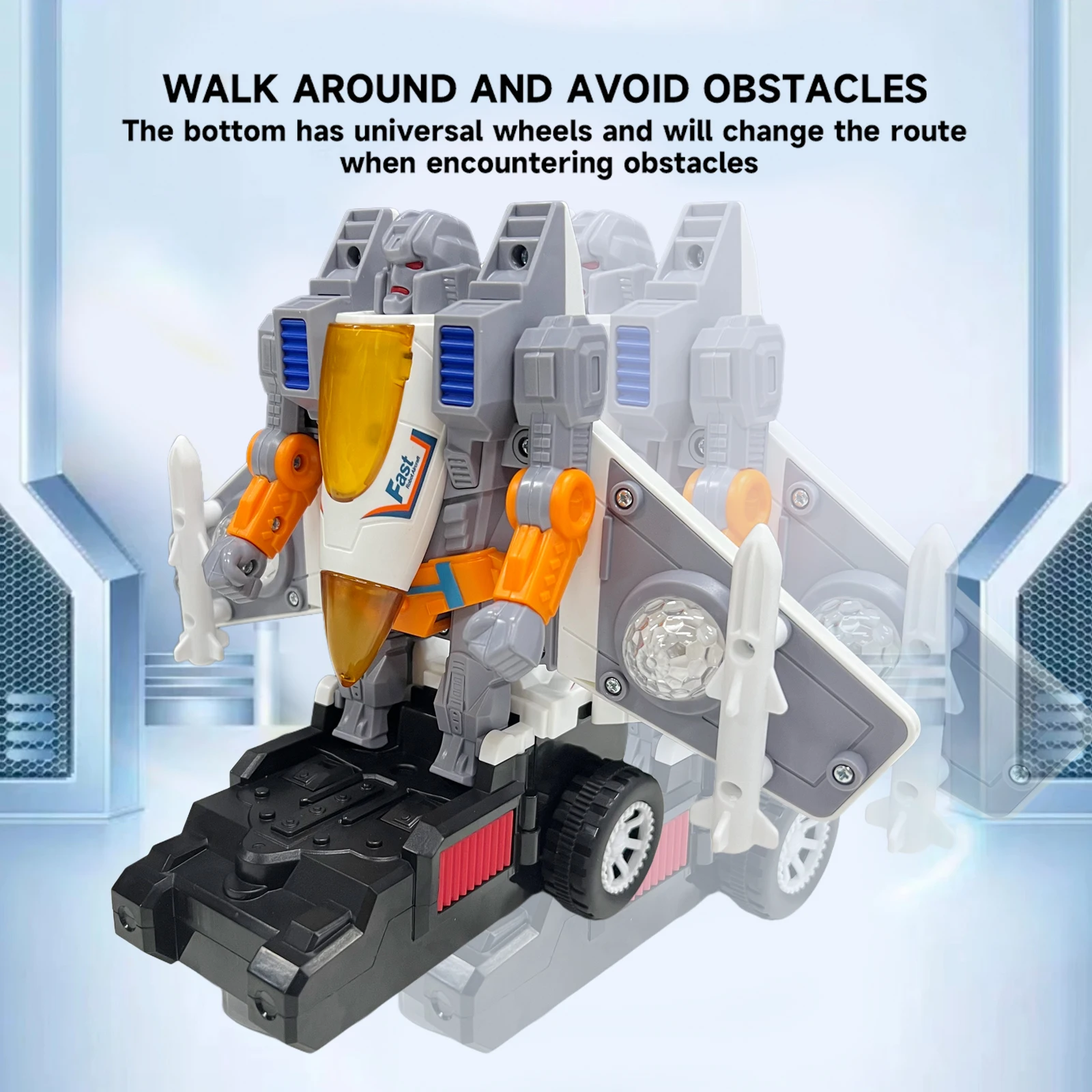 男の子の電動おもちゃ戦闘機変形ロボット、自動変形、カラフルな音と光、赤ちゃんへのホリデーギフト