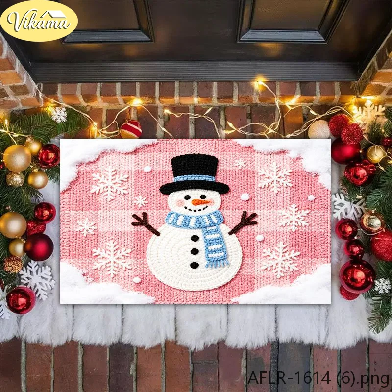 VIKAMA Pink Buffalo Check Snowman Doormat, Soft, Non-Slip Entryway Decorative Rug, Entryway Doormat, Home Decor