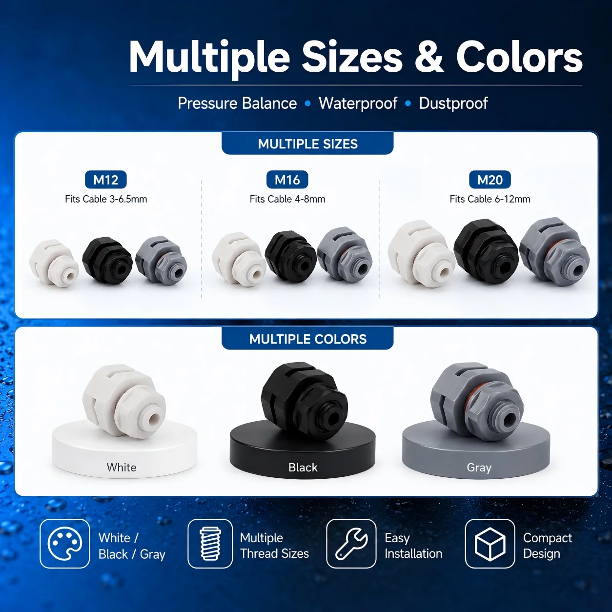M8 M5 M6 M10 IP68 Air Vent Plug Pressure Balance Breathable Vent Valve Waterproof Plastic Valve Pressure Balance Protective Vent