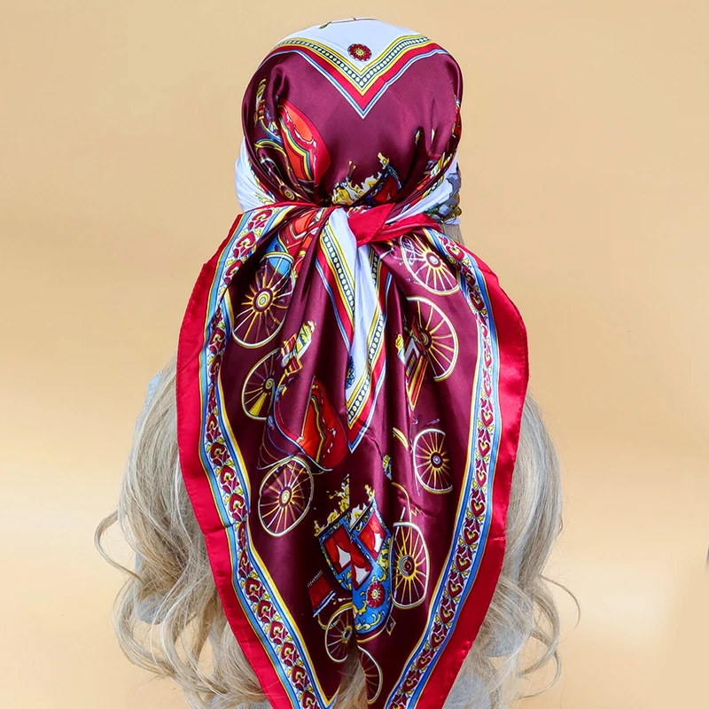 Fashion The Four Seasons Headscarf Women Luxury Sunscreen Scarves Popular Design Square Silk Hijab 2023 New 90X90CM Beach Shawls