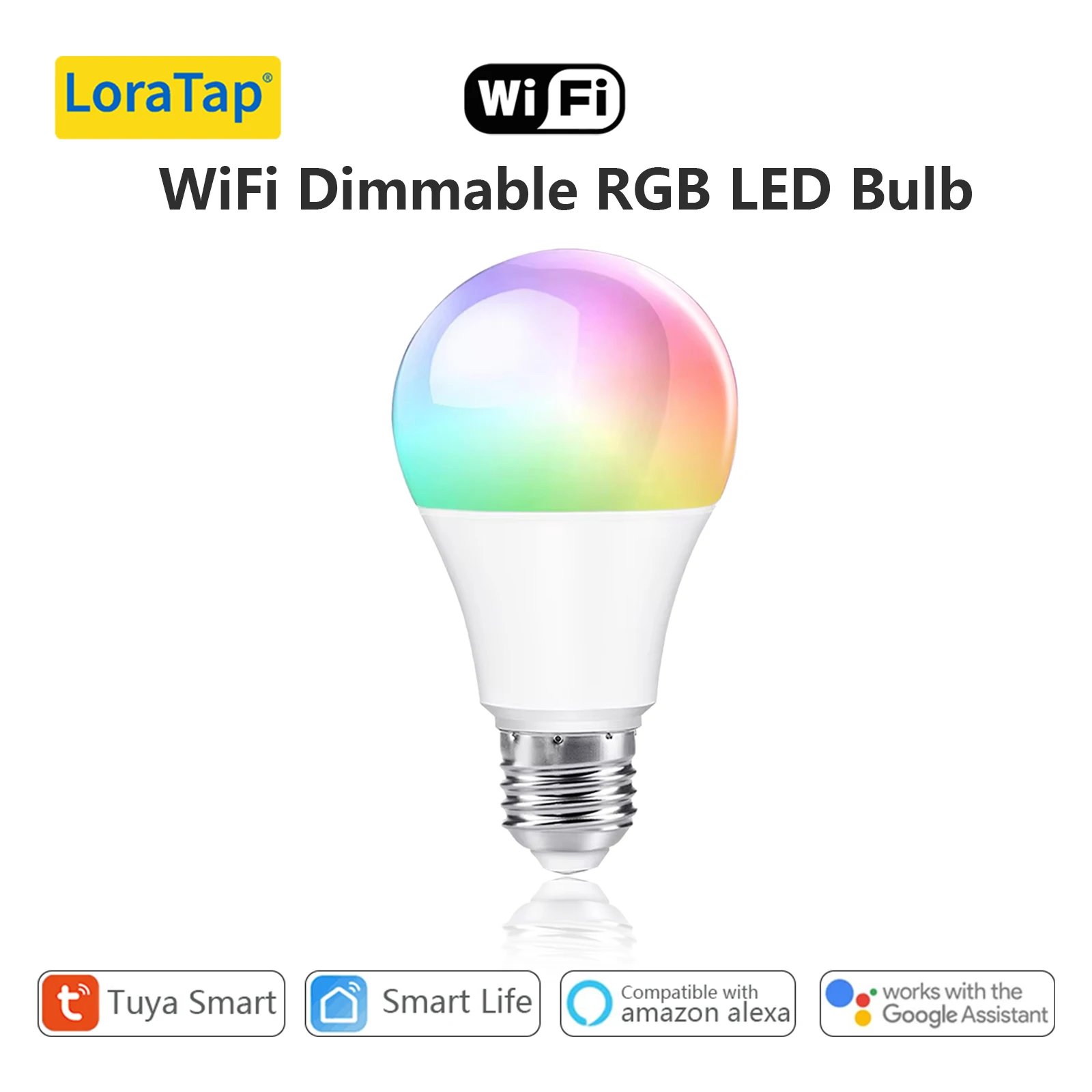 

Tuya Smart Life APP Dimmable E27 WiFi RGB LED Bulb Light Voice Control by Echo Alexa Google Assistant 2.4G WiFi Timer Control