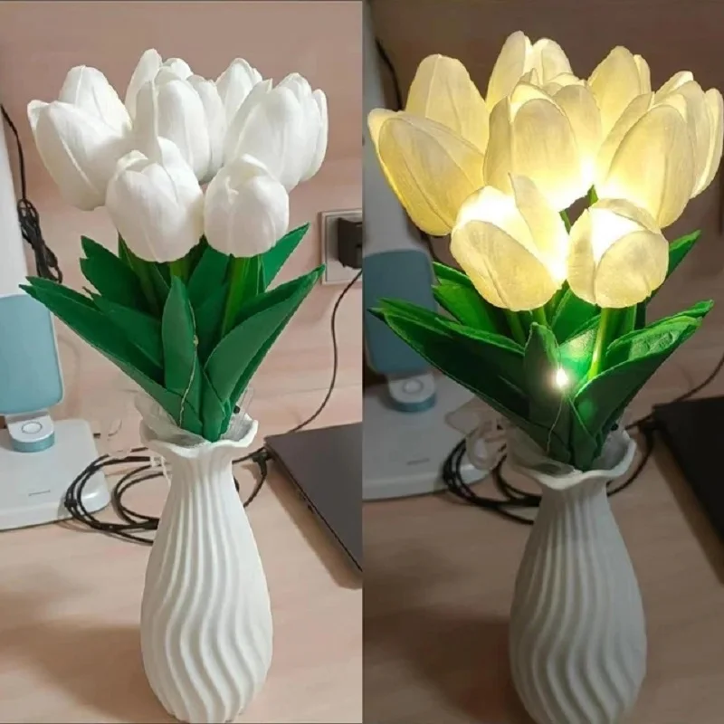 LED Tulip Night Lights Artificial Banquet Flowers Tulip Table Lamp Bedroom Night Lamp Wedding Party Decoration Birthday Gifts