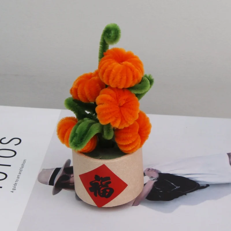 

PIPE Sunflower Bonsai Handmade Artificial Flower Christmas‘ Day Gifts for Guests Handmade Potted Persimmon Flower Desk Colorful