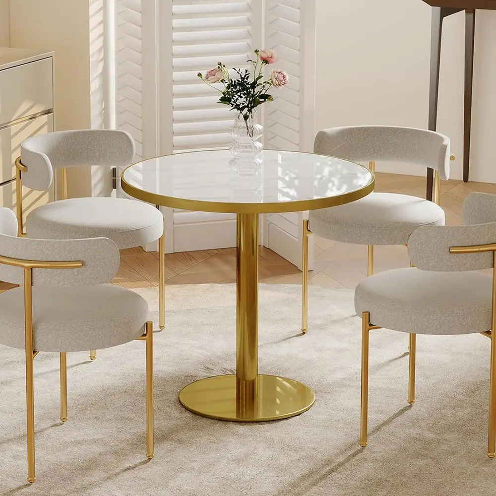 

Tulip Table with Sintered Stone Tabletop and Metal Pedestal, Small Round Dining Table for 2-4 Person, Ideal for Bistro, Kitchen,