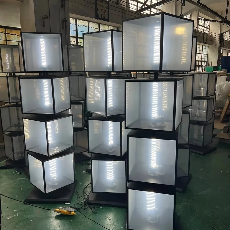 عرض أرضية خارجية LED صندوق إضاءة ملصق مكعب دوار